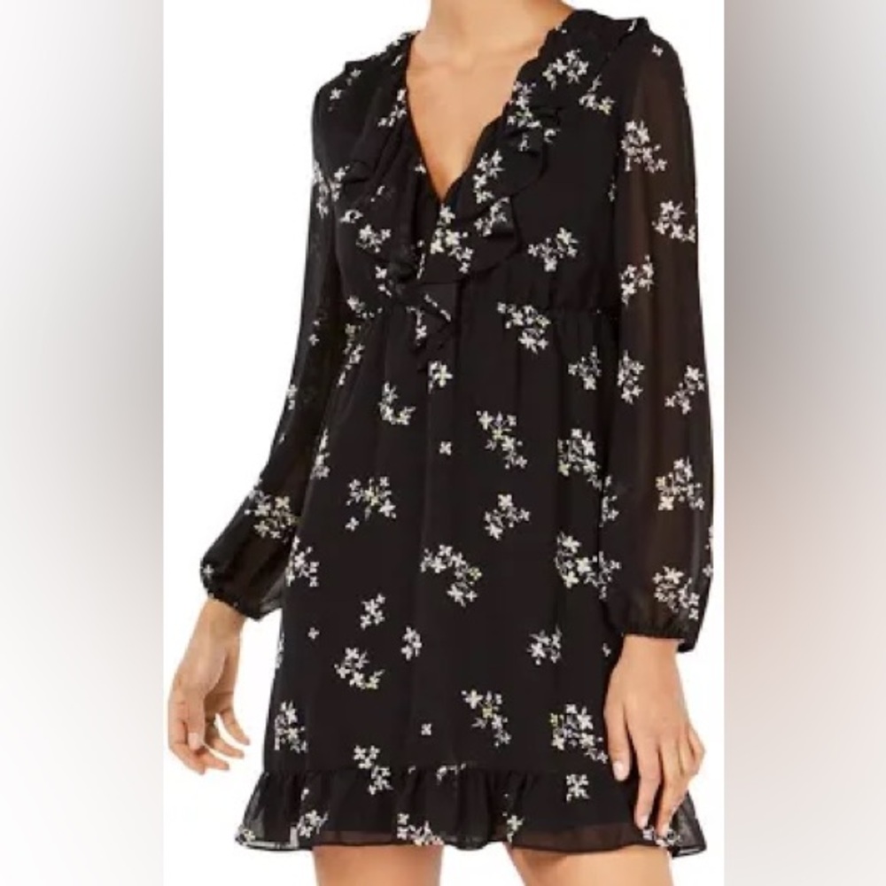 Bar III Black Dress with White and Yellow Floral Design